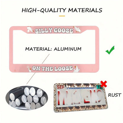 1 Piece Aluminum License Plate Frame, Funny "Wandering Goose" License Plate Frame, Cute Car Decoration, Fun Car Accessories For Girls, Z Generation Car Bumper Goose, Beginner Driving Gift, High-Qualit