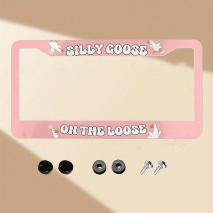 1 Piece Aluminum License Plate Frame, Funny "Wandering Goose" License Plate Frame, Cute Car Decoration, Fun Car Accessories For Girls, Z Generation Car Bumper Goose, Beginner Driving Gift, High-Qualit