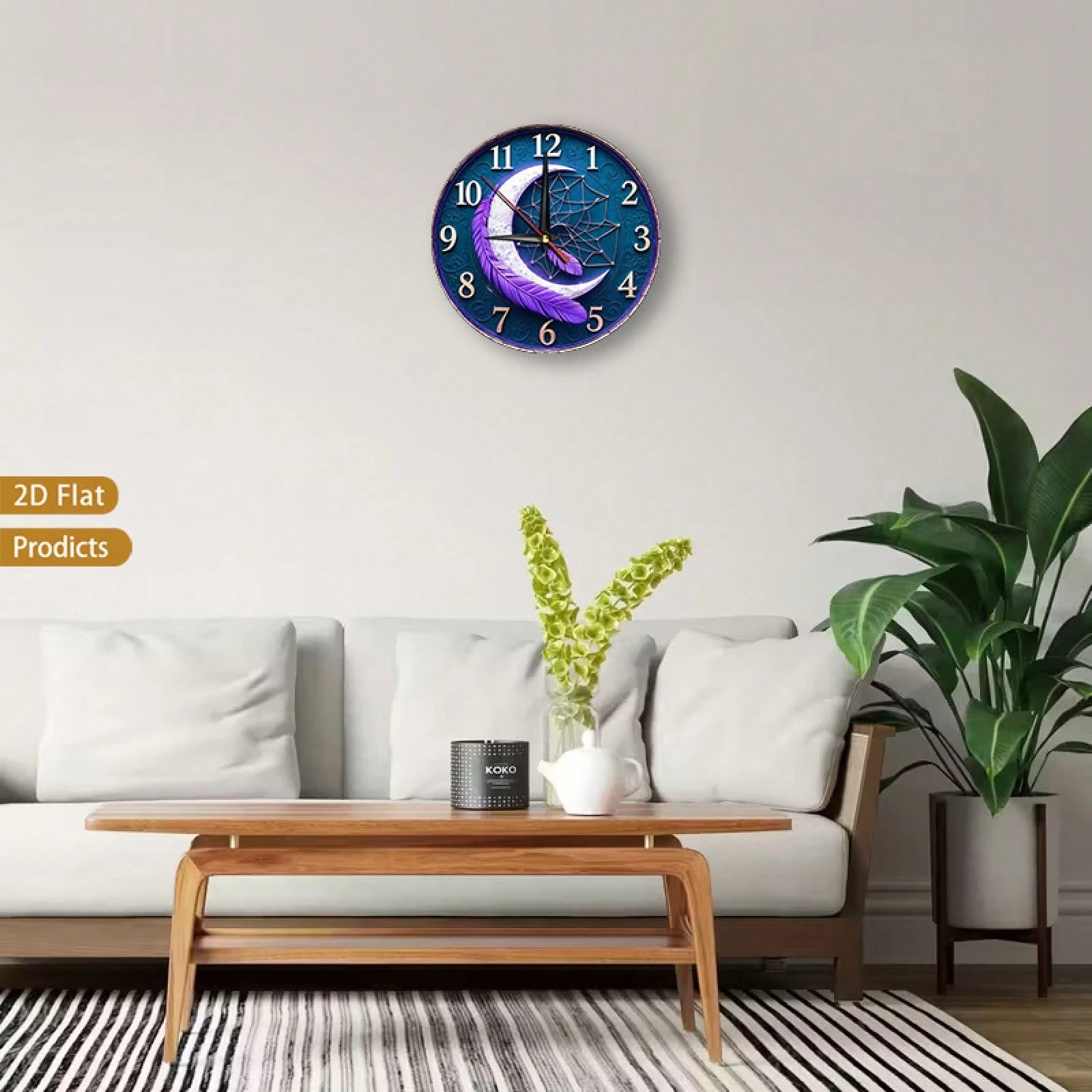 1-Piece Feather Dreamcatcher Wall Clock- Silent, Non-Ticking Dial With Soft Feathers, Wooden Frame- Battery-Powered- Suitable For Children's Rooms