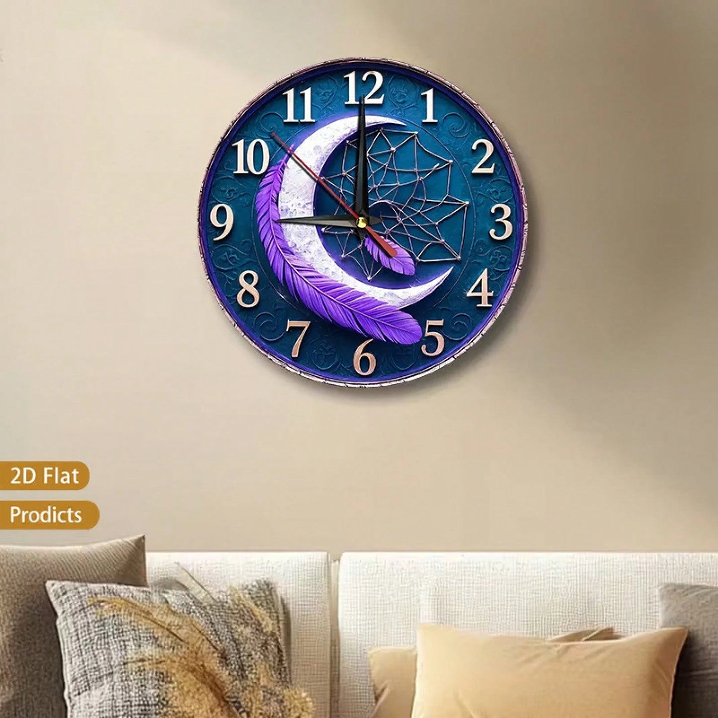 1-Piece Feather Dreamcatcher Wall Clock- Silent, Non-Ticking Dial With Soft Feathers, Wooden Frame- Battery-Powered- Suitable For Children's Rooms