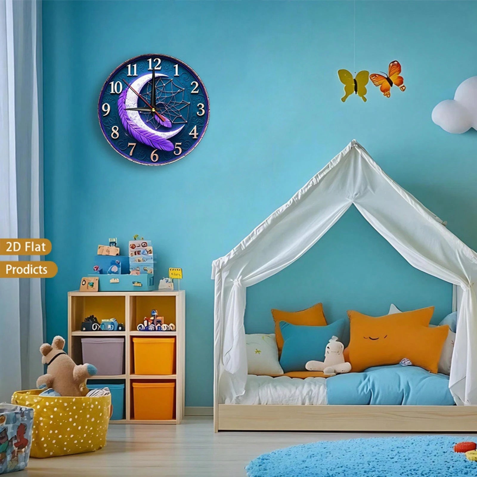1-Piece Feather Dreamcatcher Wall Clock- Silent, Non-Ticking Dial With Soft Feathers, Wooden Frame- Battery-Powered- Suitable For Children's Rooms