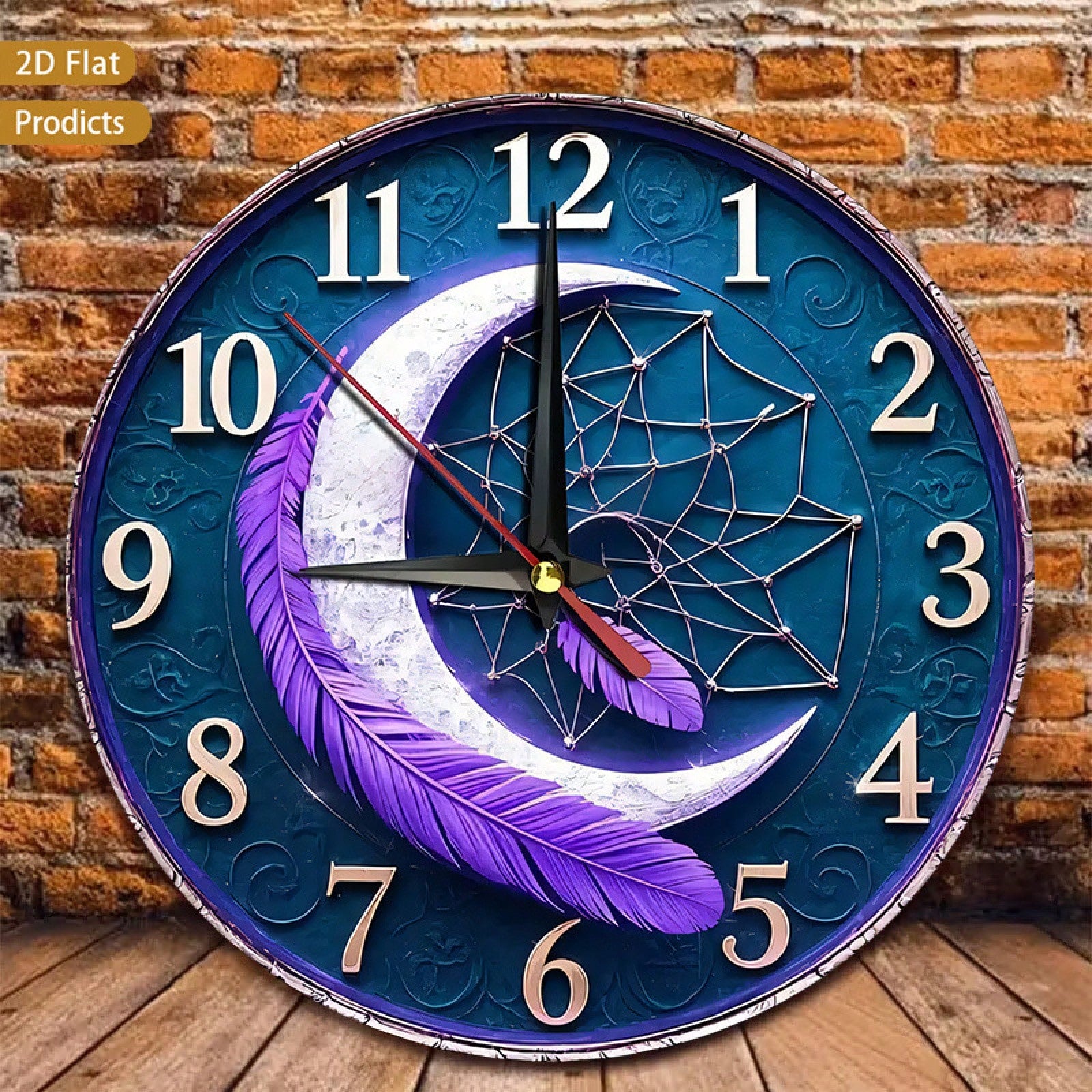 1-Piece Feather Dreamcatcher Wall Clock- Silent, Non-Ticking Dial With Soft Feathers, Wooden Frame- Battery-Powered- Suitable For Children's Rooms
