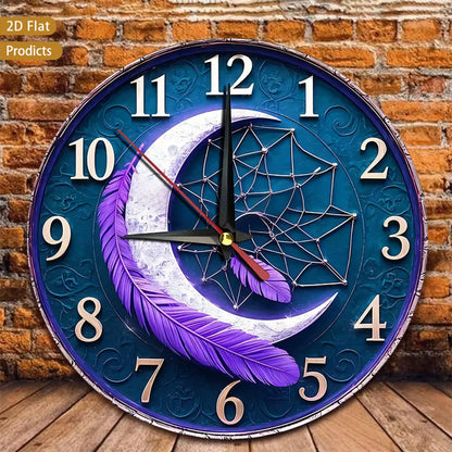 1-Piece Feather Dreamcatcher Wall Clock- Silent, Non-Ticking Dial With Soft Feathers, Wooden Frame- Battery-Powered- Suitable For Children's Rooms