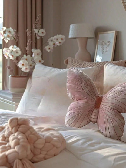1 Piece, Pink Butterfly Pillow, Cute Girly Style Home Decoration Cushion, Soft Bedroom Living Room Sofa Decoration