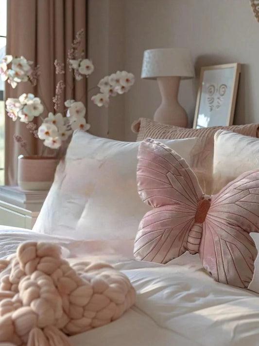 1 Piece, Pink Butterfly Pillow, Cute Girly Style Home Decoration Cushion, Soft Bedroom Living Room Sofa Decoration