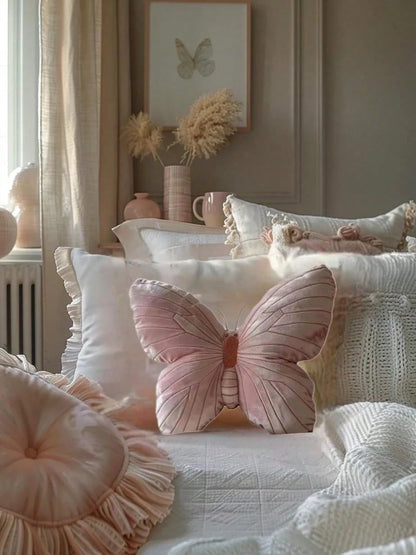 1 Piece, Pink Butterfly Pillow, Cute Girly Style Home Decoration Cushion, Soft Bedroom Living Room Sofa Decoration
