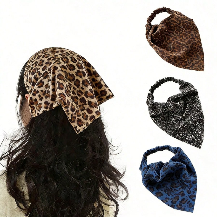 1-Piece Set Of Leopard Print Triangular Scarf Headband, Vintage Bandana Leggings With Elastic Ponytail Fixator, Bohemian Headscarf For Women And Girls, Soft And Lightweight Ponytail Hair Accessories