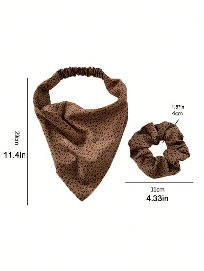 1-Piece Set Of Leopard Print Triangular Scarf Headband, Vintage Bandana Leggings With Elastic Ponytail Fixator, Bohemian Headscarf For Women And Girls, Soft And Lightweight Ponytail Hair Accessories