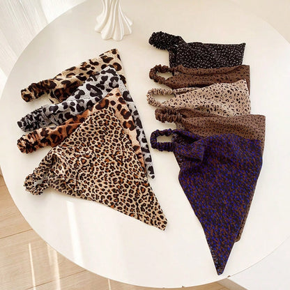 1-Piece Set Of Leopard Print Triangular Scarf Headband, Vintage Bandana Leggings With Elastic Ponytail Fixator, Bohemian Headscarf For Women And Girls, Soft And Lightweight Ponytail Hair Accessories