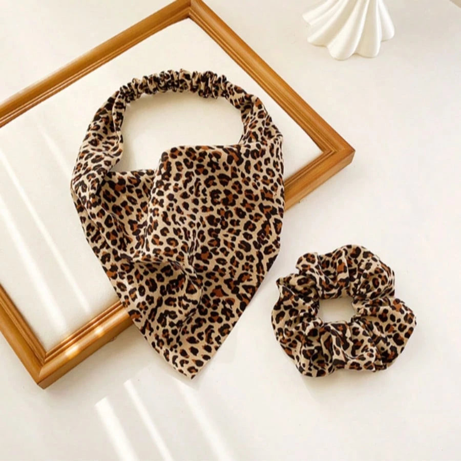 1-Piece Set Of Leopard Print Triangular Scarf Headband, Vintage Bandana Leggings With Elastic Ponytail Fixator, Bohemian Headscarf For Women And Girls, Soft And Lightweight Ponytail Hair Accessories