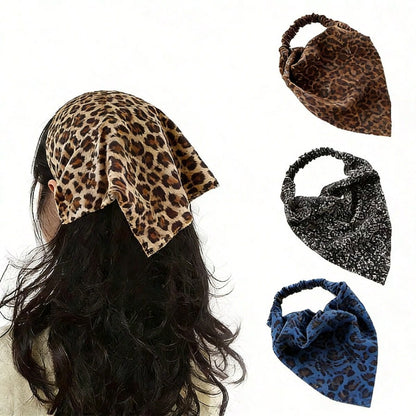 1-Piece Set Of Leopard Print Triangular Scarf Headband, Vintage Bandana Leggings With Elastic Ponytail Fixator, Bohemian Headscarf For Women And Girls, Soft And Lightweight Ponytail Hair Accessories
