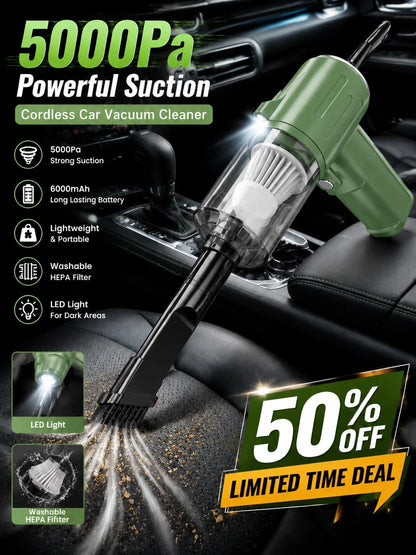 1 Portable Car Vacuum Cleaner With Strong Suction And Super Power, Waterproof, Can Clean Cat Hair And Pet Hair In Dry And Wet Environments, Multifunctional Portable Mini Handheld Model, Suitable For C