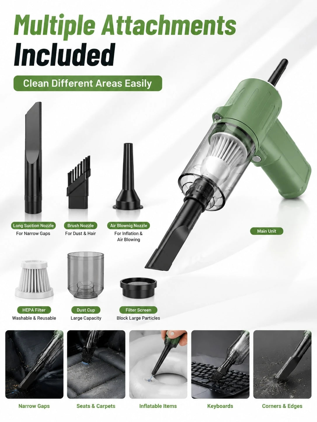 1 Portable Car Vacuum Cleaner With Strong Suction And Super Power, Waterproof, Can Clean Cat Hair And Pet Hair In Dry And Wet Environments, Multifunctional Portable Mini Handheld Model, Suitable For C