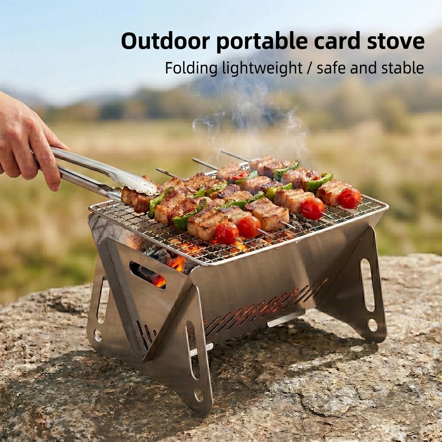 1 Portable Folding Campfire Stove- Durable Stainless Steel Outdoor Grill, Fire Pit, And Camping Stove- Lightweight Foldable Design, Easy To Assemble And Disassemble, Suitable Camping, Backyard Picni