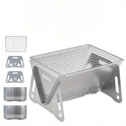 1 Portable Folding Campfire Stove- Durable Stainless Steel Outdoor Grill, Fire Pit, And Camping Stove- Lightweight Foldable Design, Easy To Assemble And Disassemble, Suitable Camping, Backyard Picni