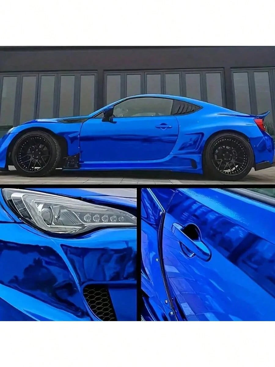 1 Roll Mirror Electroplated Blue, The Whole Car Presents A Transparent Royal Blue Mirror Metallic Texture, With Strong Reflection Under Strong Light, Outstanding Visual Effect, Strong Stretching Effec