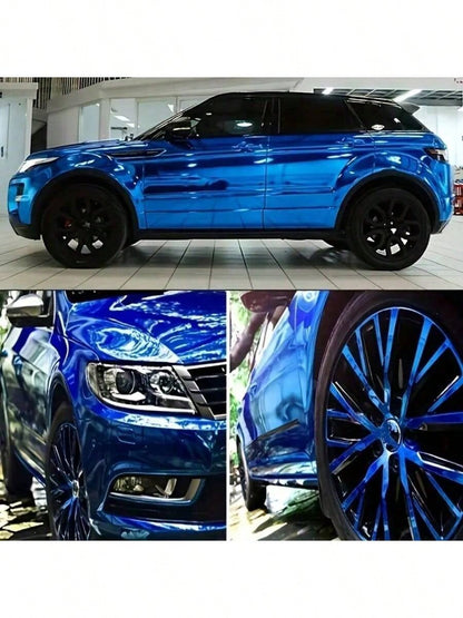 1 Roll Mirror Electroplated Blue, The Whole Car Presents A Transparent Royal Blue Mirror Metallic Texture, With Strong Reflection Under Strong Light, Outstanding Visual Effect, Strong Stretching Effec