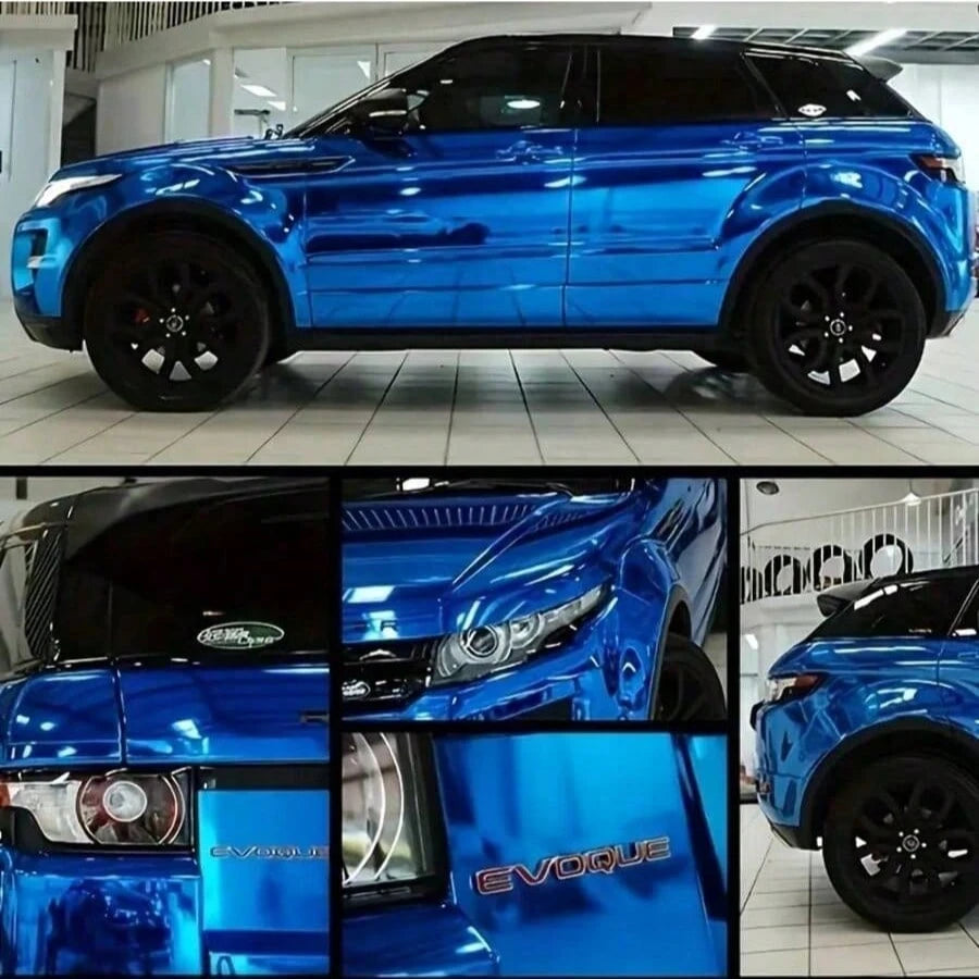 1 Roll Mirror Electroplated Blue, The Whole Car Presents A Transparent Royal Blue Mirror Metallic Texture, With Strong Reflection Under Strong Light, Outstanding Visual Effect, Strong Stretching Effec