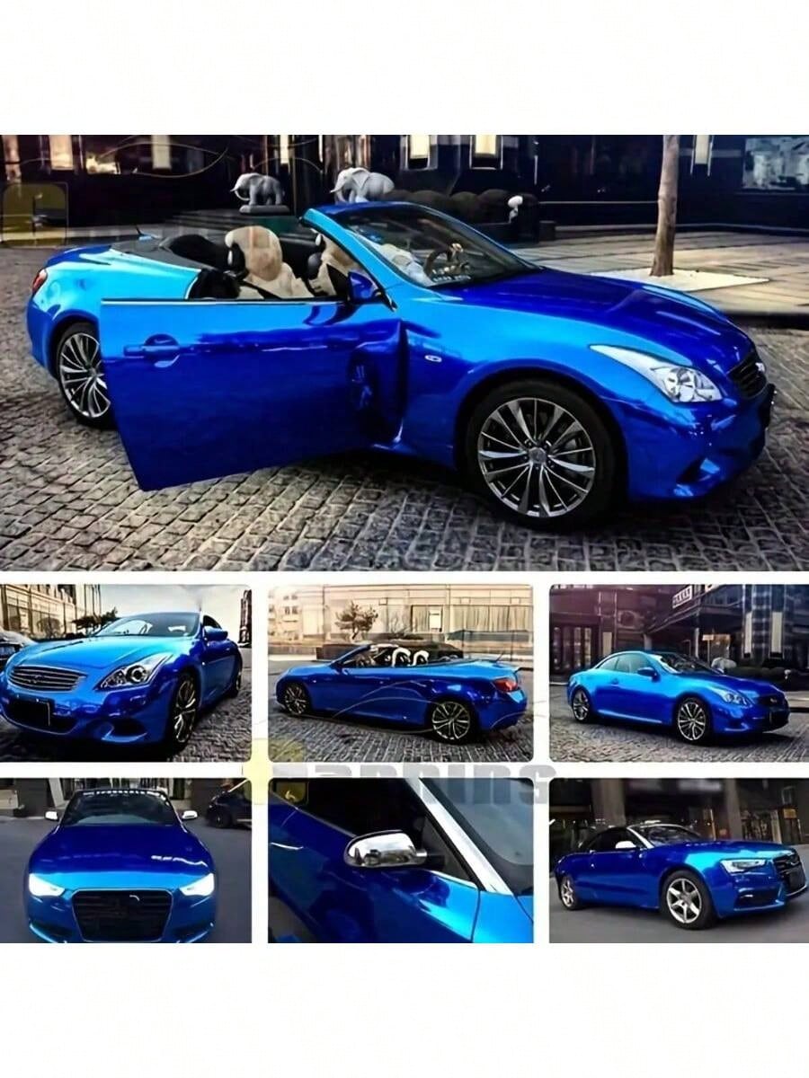 1 Roll Mirror Electroplated Blue, The Whole Car Presents A Transparent Royal Blue Mirror Metallic Texture, With Strong Reflection Under Strong Light, Outstanding Visual Effect, Strong Stretching Effec