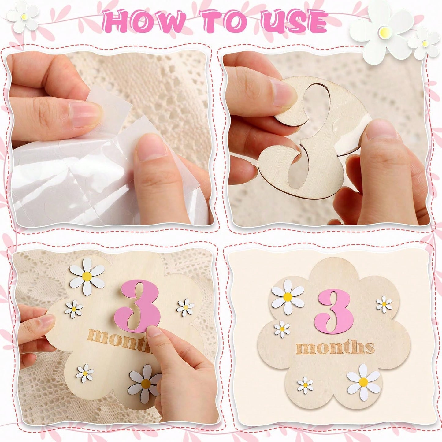 1 Set 1-12 Months Baby Wooden Flower Growth Milestone Photography Props, Commemorative Photo Props, Double-Sided Milestone Hanging Baby Monthly Growth Milestone Cards, Wooden Newborn Monthly Growth Mi