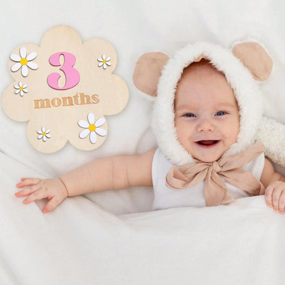 1 Set 1-12 Months Baby Wooden Flower Growth Milestone Photography Props, Commemorative Photo Props, Double-Sided Milestone Hanging Baby Monthly Growth Milestone Cards, Wooden Newborn Monthly Growth Mi