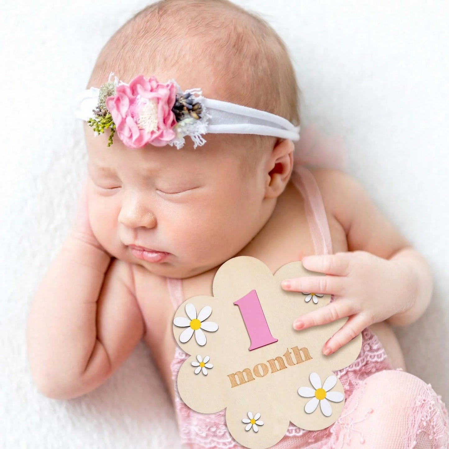 1 Set 1-12 Months Baby Wooden Flower Growth Milestone Photography Props, Commemorative Photo Props, Double-Sided Milestone Hanging Baby Monthly Growth Milestone Cards, Wooden Newborn Monthly Growth Mi