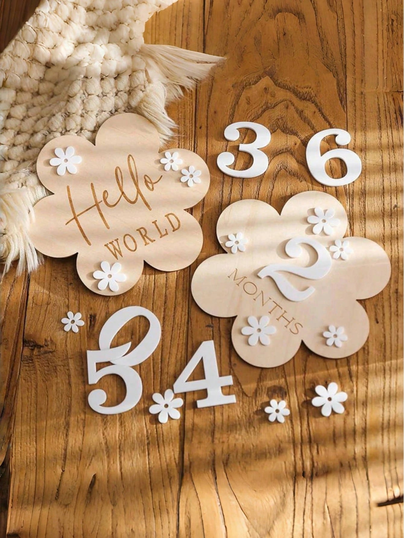 1 Set 1-12 Months Baby Wooden Flower Growth Milestone Photography Props, Commemorative Photo Props, Double-Sided Milestone Hanging Baby Monthly Growth Milestone Cards, Wooden Newborn Monthly Growth Mi
