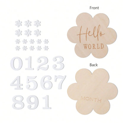 1 Set 1-12 Months Baby Wooden Flower Growth Milestone Photography Props, Commemorative Photo Props, Double-Sided Milestone Hanging Baby Monthly Growth Milestone Cards, Wooden Newborn Monthly Growth Mi