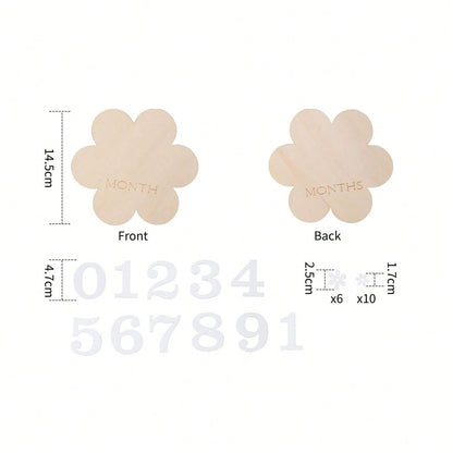 1 Set 1-12 Months Baby Wooden Flower Growth Milestone Photography Props, Commemorative Photo Props, Double-Sided Milestone Hanging Baby Monthly Growth Milestone Cards, Wooden Newborn Monthly Growth Mi