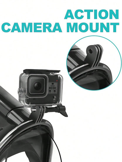 1 Set/2 Pcs Full Face Snorkel Mask, Comes With 1 Pair Ear Plugs, Featuring Latest Dry Top System, Foldable 180° Panoramic Snorkel Mask With Camera Mount, Breathing, Anti-Leak And Anti-Fog Adult Snorke