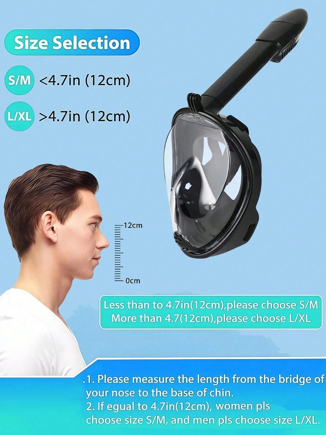 1 Set/2 Pcs Full Face Snorkel Mask, Comes With 1 Pair Ear Plugs, Featuring Latest Dry Top System, Foldable 180° Panoramic Snorkel Mask With Camera Mount, Breathing, Anti-Leak And Anti-Fog Adult Snorke