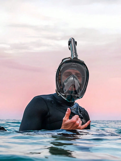 1 Set/2 Pcs Full Face Snorkel Mask, Comes With 1 Pair Ear Plugs, Featuring Latest Dry Top System, Foldable 180° Panoramic Snorkel Mask With Camera Mount, Breathing, Anti-Leak And Anti-Fog Adult Snorke