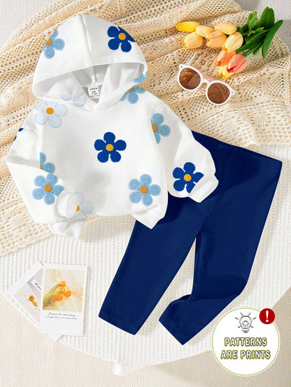 1 Set Baby Girl Casual Fashion Sweet Cute Bow Cat Print Hooded Sweatshirt And Pink Leggings, Suitable For Autumn/Winter, Daily, Outdoor Wear