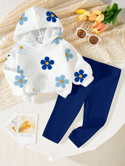 1 Set Baby Girl Casual Fashion Sweet Cute Bow Cat Print Hooded Sweatshirt And Pink Leggings, Suitable For Autumn/Winter, Daily, Outdoor Wear