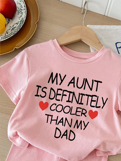 1 Set Baby Girl Casual Minimalist Letter Print Short Sleeve Tee & Shorts, Suitable For Summer, 95% Cotton