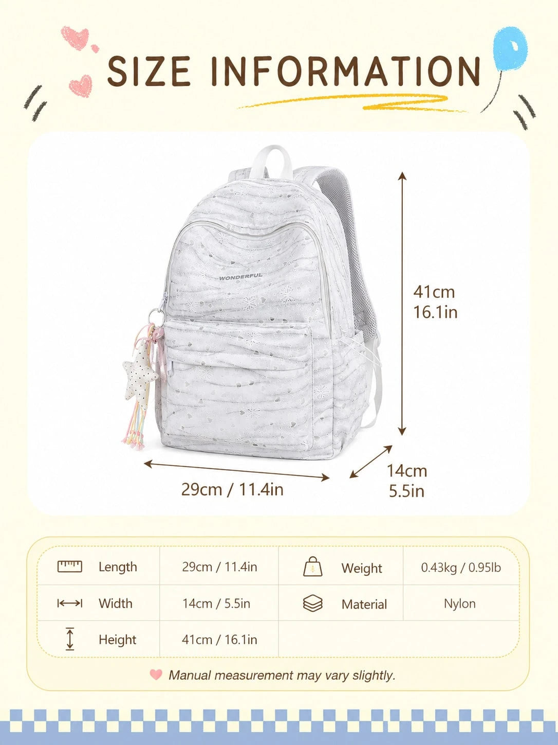 1 Set Bow & Heart Print Backpack With Cute Pendant, Waterproof & Dirt-Resistant Nylon, Large Capacity Compartment Storage, Casual School Backpack For Middle School, High School & College Students, Bac