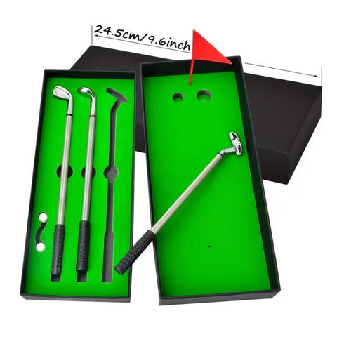 1 Set Golf Pen Set And Mini Desktop Putter Game, Metal Ballpoint Pen Gift Includes 3 Putter Shaped Pens, Ideal Gift For Men, Colleagues, Fun Office Desk Accessory And Unique Gift For Golfers