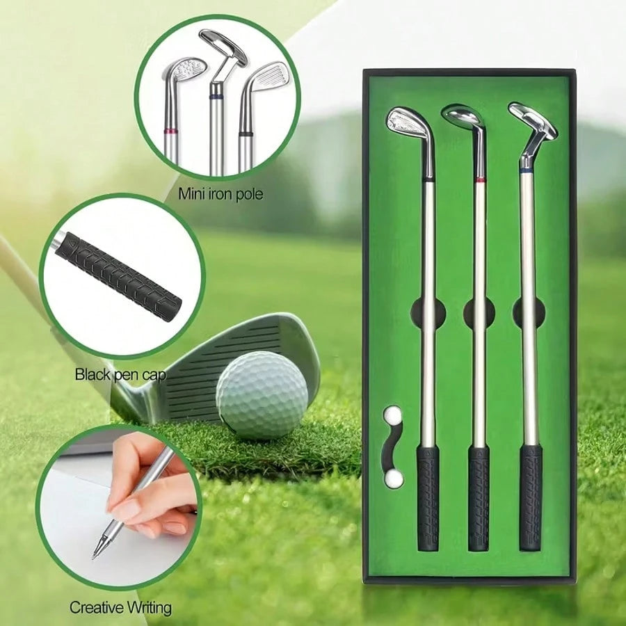 1 Set Golf Pen Set And Mini Desktop Putter Game, Metal Ballpoint Pen Gift Includes 3 Putter Shaped Pens, Ideal Gift For Men, Colleagues, Fun Office Desk Accessory And Unique Gift For Golfers