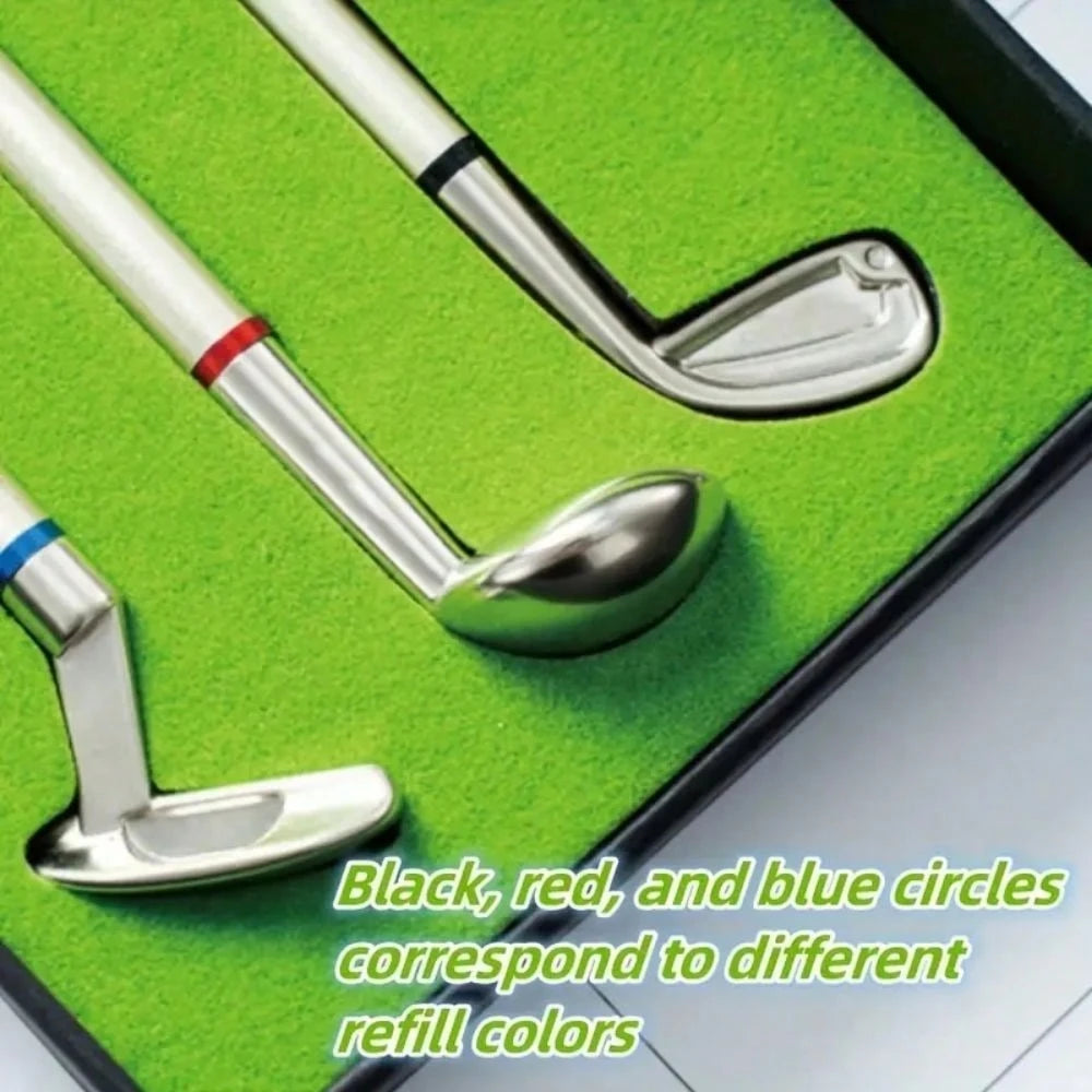 1 Set Golf Pen Set And Mini Desktop Putter Game, Metal Ballpoint Pen Gift Includes 3 Putter Shaped Pens, Ideal Gift For Men, Colleagues, Fun Office Desk Accessory And Unique Gift For Golfers