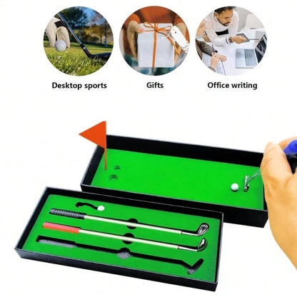 1 Set Golf Pen Set And Mini Desktop Putter Game, Metal Ballpoint Pen Gift Includes 3 Putter Shaped Pens, Ideal Gift For Men, Colleagues, Fun Office Desk Accessory And Unique Gift For Golfers