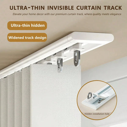 1 Set Invisible Ultra-Thin Curtain Track- Adjustable Spliced Shower Curtain Track, Ceiling Mounted Curtain Sliding Single Track, Silent Sliding, Suitable For Home And Bathroom