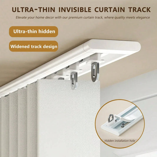 1 Set Invisible Ultra-Thin Curtain Track- Adjustable Spliced Shower Curtain Track, Ceiling Mounted Curtain Sliding Single Track, Silent Sliding, Suitable For Home And Bathroom