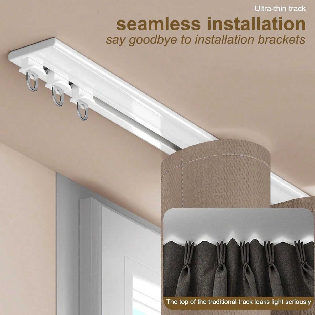1 Set Invisible Ultra-Thin Curtain Track- Adjustable Spliced Shower Curtain Track, Ceiling Mounted Curtain Sliding Single Track, Silent Sliding, Suitable For Home And Bathroom