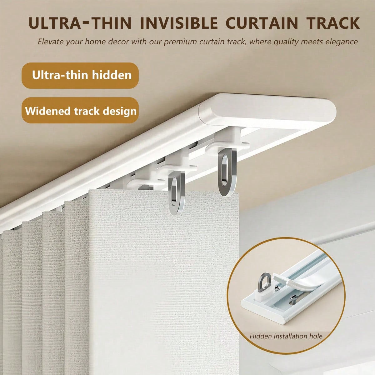 1 Set Invisible Ultra-Thin Curtain Track- Adjustable Spliced Shower Curtain Track, Ceiling Mounted Curtain Sliding Single Track, Silent Sliding, Suitable For Home And Bathroom