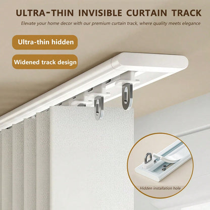 1 Set Invisible Ultra-Thin Curtain Track- Adjustable Spliced Shower Curtain Track, Ceiling Mounted Curtain Sliding Single Track, Silent Sliding, Suitable For Home And Bathroom