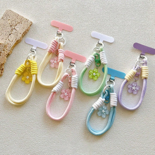 1 Set Jelly Sakura Pendant Keychain, Short Braided Phone Lanyard Wrist Strap, Universal Phone Case Charm Accessories For Women