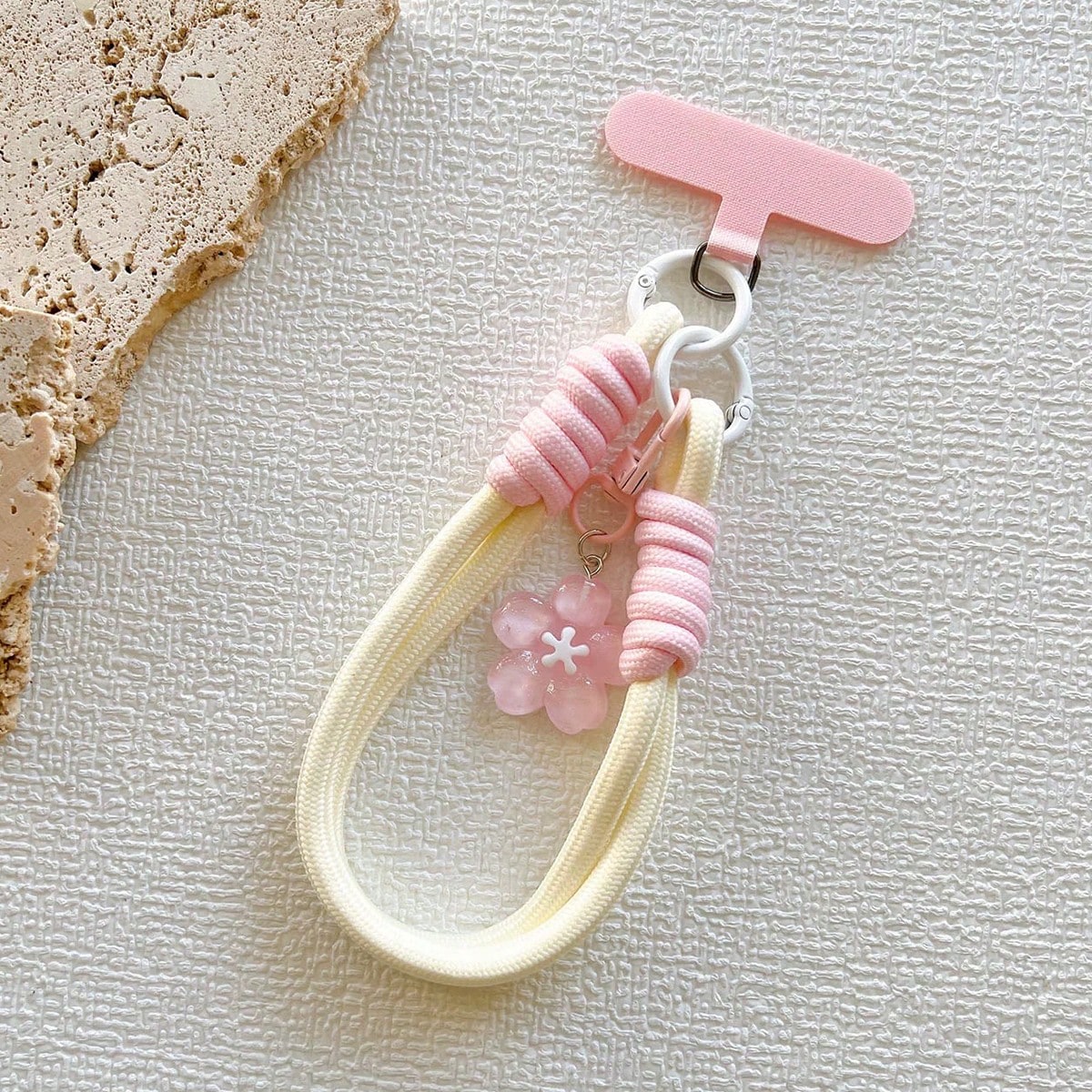 1 Set Jelly Sakura Pendant Keychain, Short Braided Phone Lanyard Wrist Strap, Universal Phone Case Charm Accessories For Women