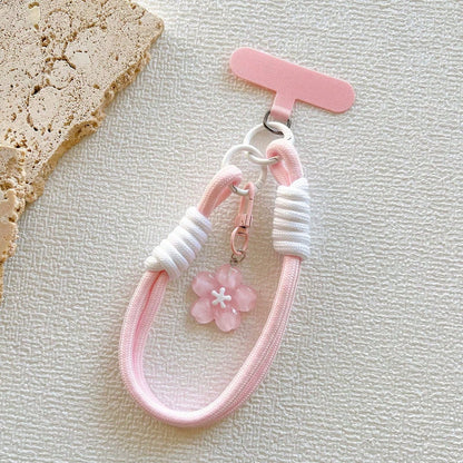 1 Set Jelly Sakura Pendant Keychain, Short Braided Phone Lanyard Wrist Strap, Universal Phone Case Charm Accessories For Women