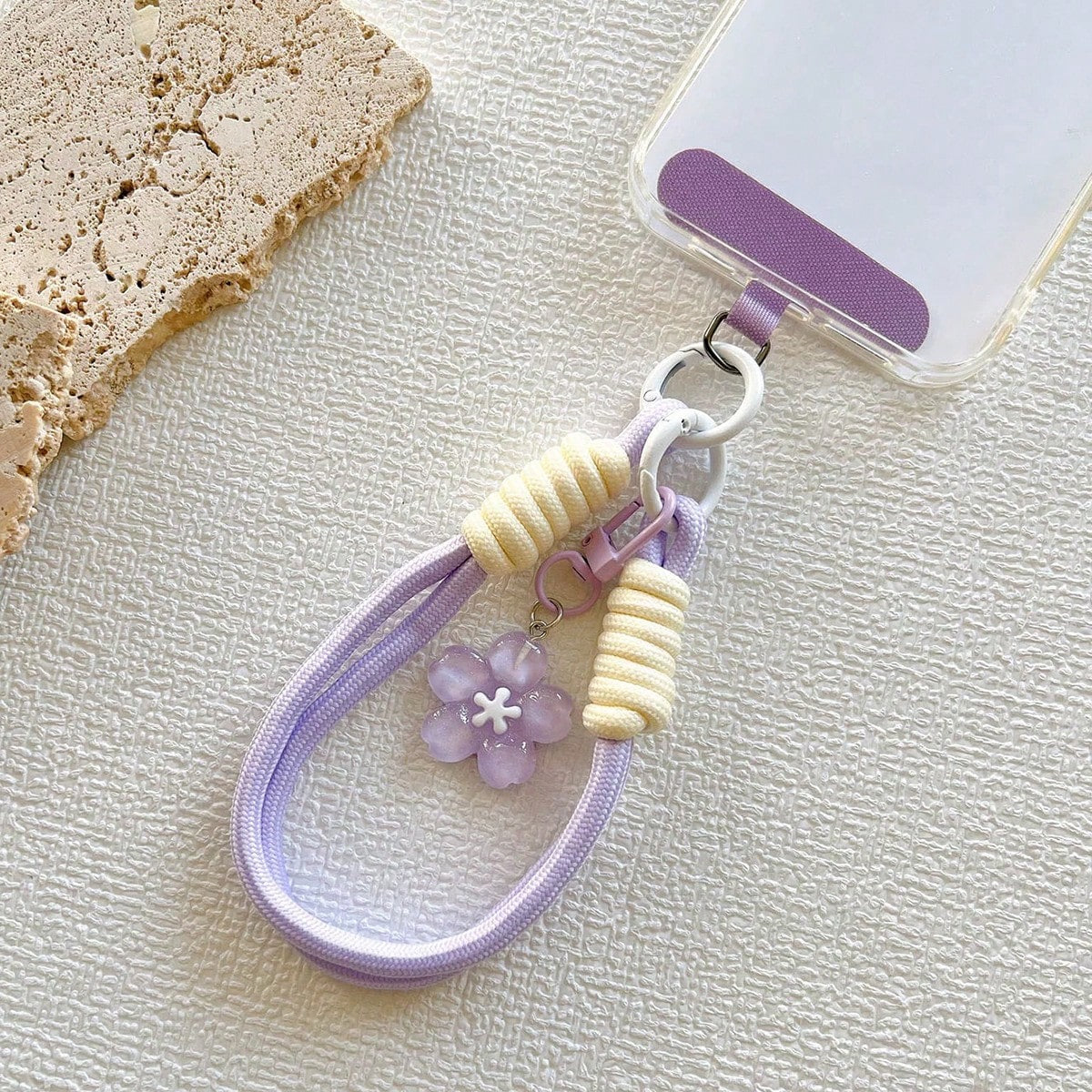 1 Set Jelly Sakura Pendant Keychain, Short Braided Phone Lanyard Wrist Strap, Universal Phone Case Charm Accessories For Women