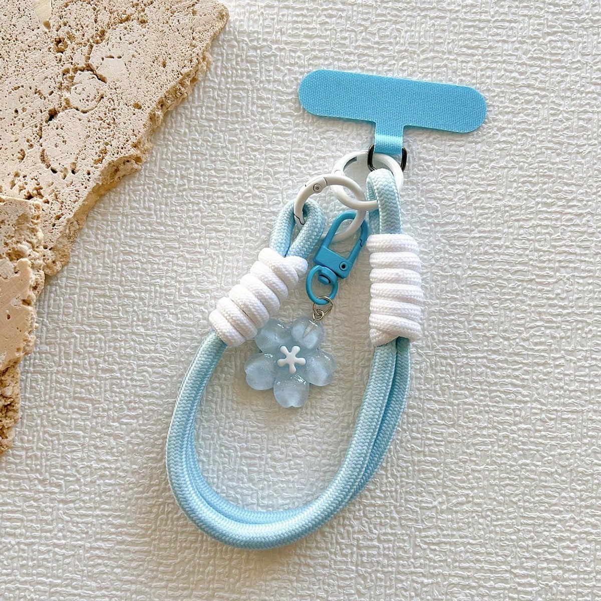 1 Set Jelly Sakura Pendant Keychain, Short Braided Phone Lanyard Wrist Strap, Universal Phone Case Charm Accessories For Women